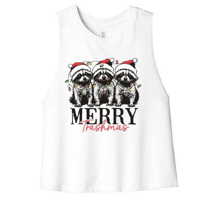 Merry Trashmas Funny Christmas Raccoon Christmas Animal Women's Racerback Cropped Tank