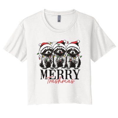 Merry Trashmas Funny Christmas Raccoon Christmas Animal Women's Crop Top Tee