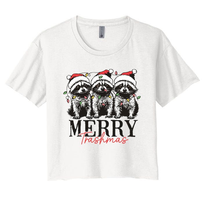 Merry Trashmas Funny Christmas Raccoon Christmas Animal Women's Crop Top Tee