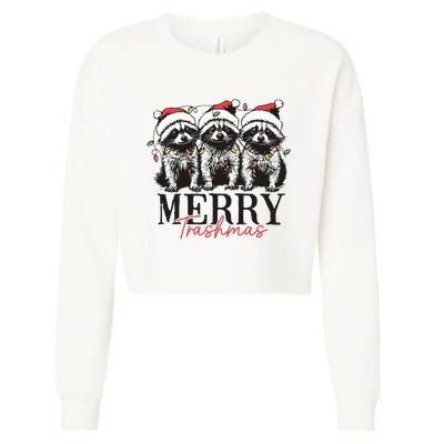 Merry Trashmas Funny Christmas Raccoon Christmas Animal Cropped Pullover Crew