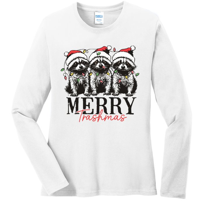 Merry Trashmas Funny Christmas Raccoon Christmas Animal Ladies Long Sleeve Shirt