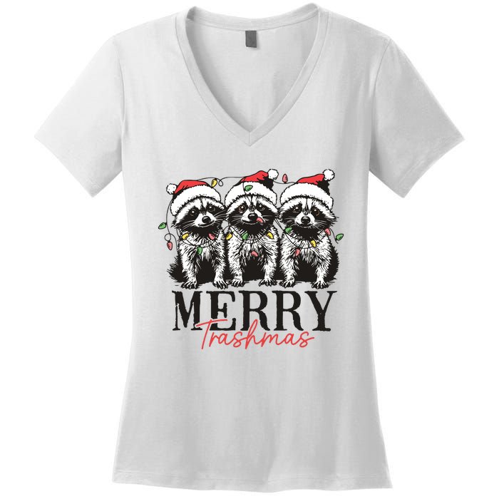 Merry Trashmas Funny Christmas Raccoon Christmas Animal Women's V-Neck T-Shirt