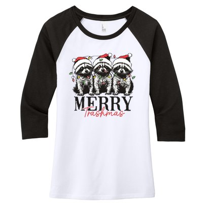 Merry Trashmas Funny Christmas Raccoon Christmas Animal Women's Tri-Blend 3/4-Sleeve Raglan Shirt