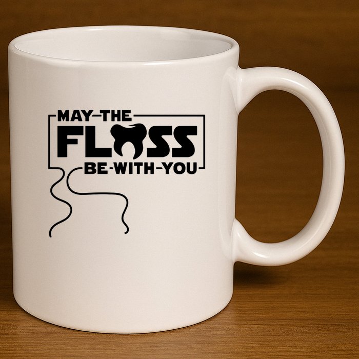 May The Floss Be With You Dentist Dentistry Dental 11oz C Handle Ceramic Mug