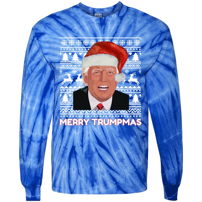 Merry Trumpmas Funny Donald Trump Santa Hat Holiday Xmas Gift Tie-Dye Long Sleeve Shirt