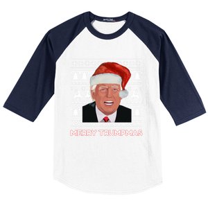 Merry Trumpmas Funny Donald Trump Santa Hat Holiday Xmas Gift Baseball Sleeve Shirt