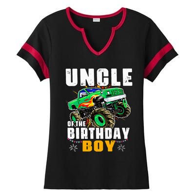 Monster Truck Family Matching Uncle Of The Birthday Boy Ladies Halftime Notch Neck Tee