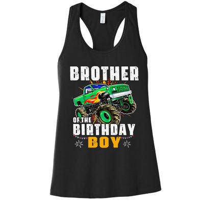 monster truck family matching brother of the birthday Women's Racerback Tank