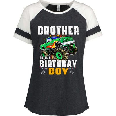 monster truck family matching brother of the birthday Enza Ladies Jersey Colorblock Tee