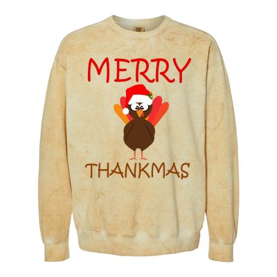 Merry Thankmas Funny Thanksgiving Turkey Colorblast Crewneck Sweatshirt