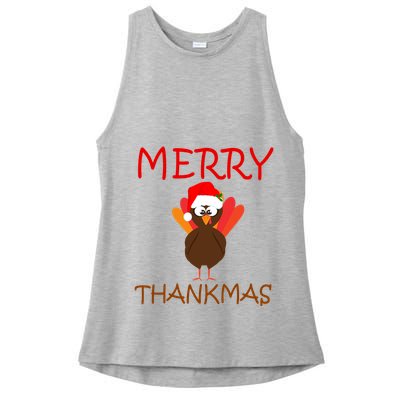 Merry Thankmas Funny Thanksgiving Turkey Ladies PosiCharge Tri-Blend Wicking Tank