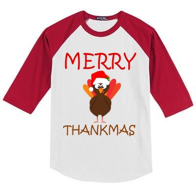 Merry Thankmas Funny Thanksgiving Turkey Kids Colorblock Raglan Jersey