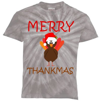 Merry Thankmas Funny Thanksgiving Turkey Kids Tie-Dye T-Shirt