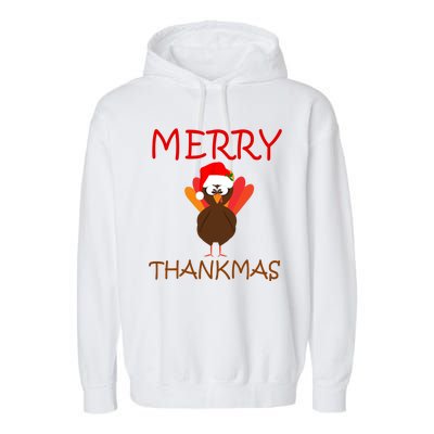 Merry Thankmas Funny Thanksgiving Turkey Garment-Dyed Fleece Hoodie