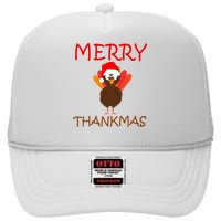 Merry Thankmas Funny Thanksgiving Turkey High Crown Mesh Back Trucker Hat