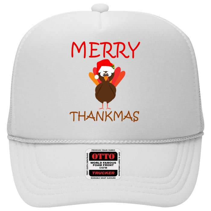 Merry Thankmas Funny Thanksgiving Turkey High Crown Mesh Back Trucker Hat