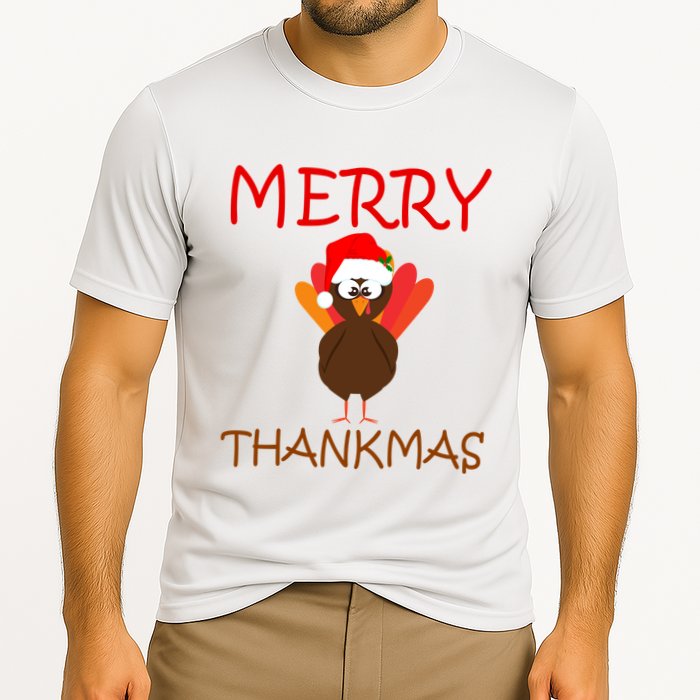 Merry Thankmas Funny Thanksgiving Turkey Cooling Performance Crew T-Shirt