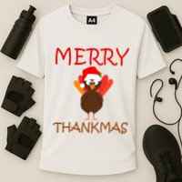 Merry Thankmas Funny Thanksgiving Turkey Cooling Performance Crew T-Shirt