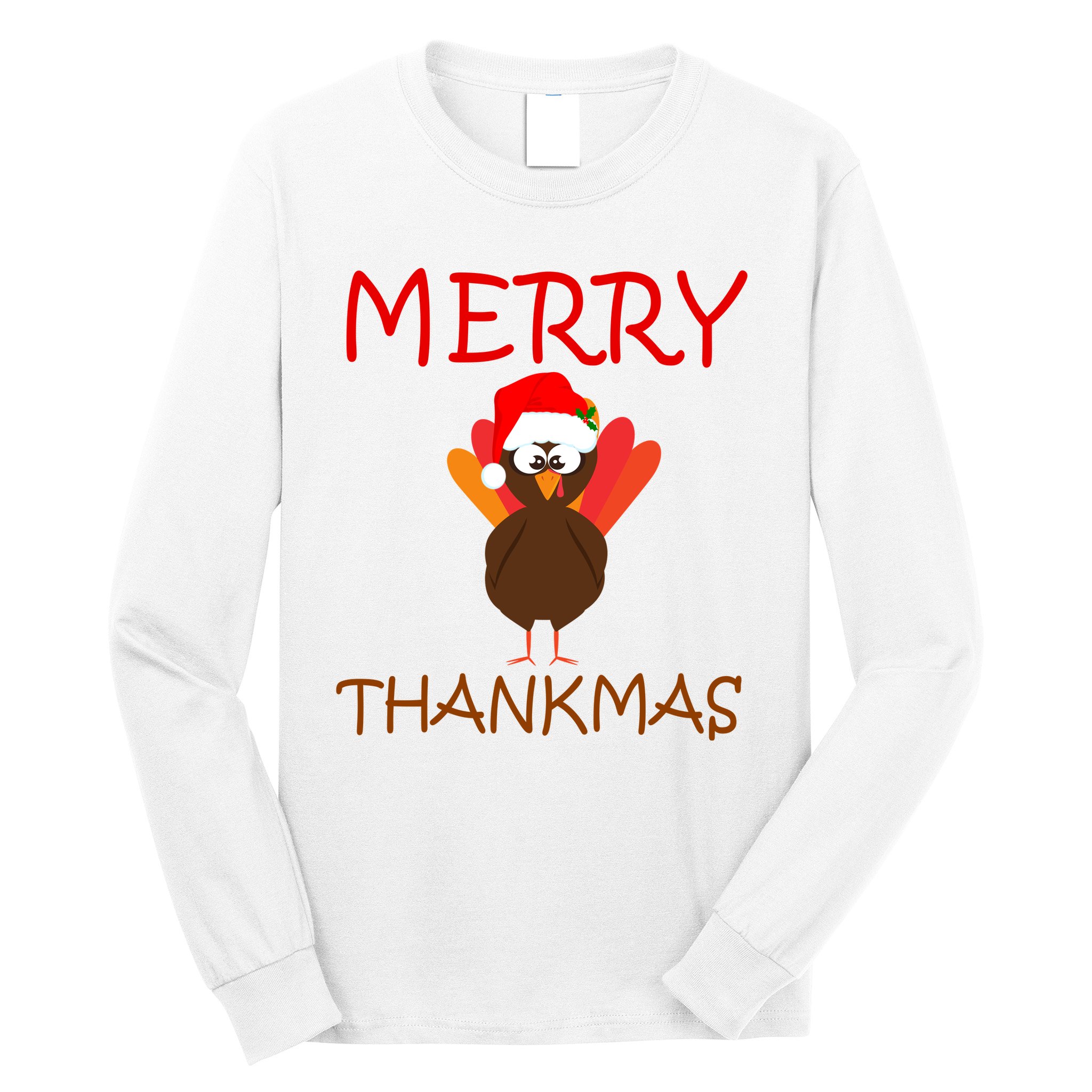 Merry Thankmas Funny Thanksgiving Turkey Long Sleeve Shirt