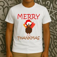 Merry Thankmas Funny Thanksgiving Turkey T-Shirt