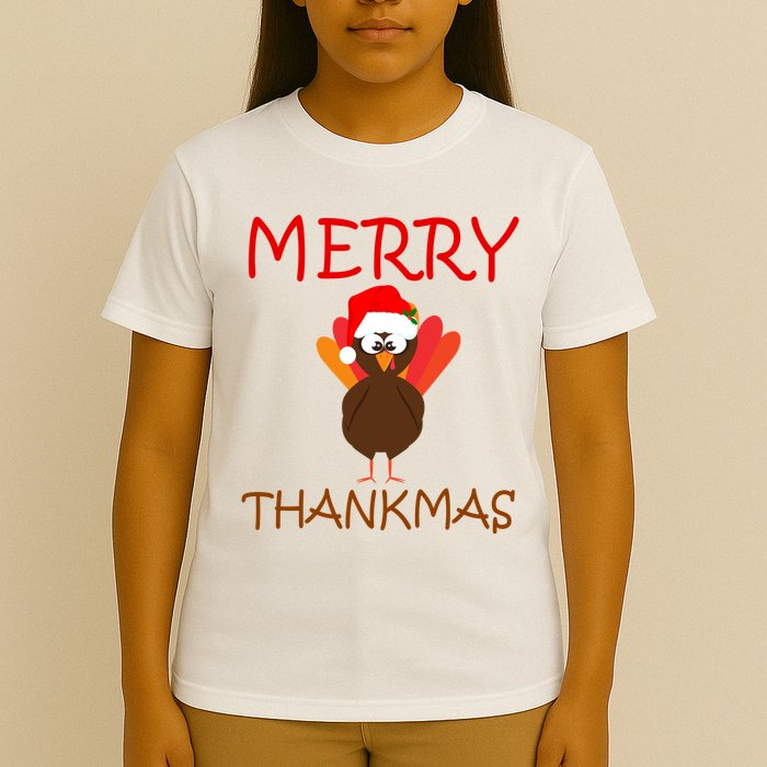 Merry Thankmas Funny Thanksgiving Turkey T-Shirt
