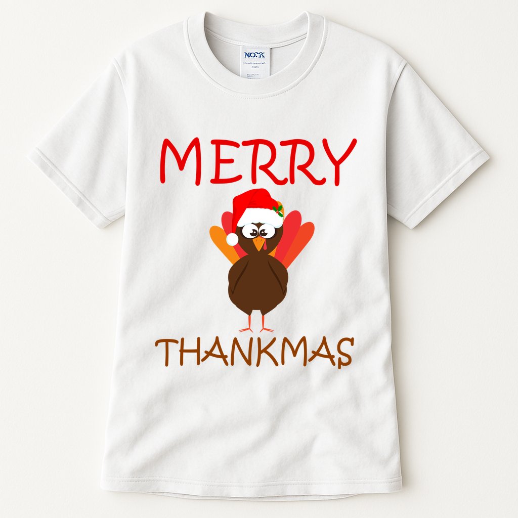 Merry Thankmas Funny Thanksgiving Turkey Tall T-Shirt