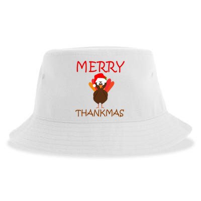 Merry Thankmas Funny Thanksgiving Turkey Sustainable Bucket Hat