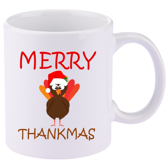 Merry Thankmas Funny Thanksgiving Turkey 11oz C Handle Ceramic Mug