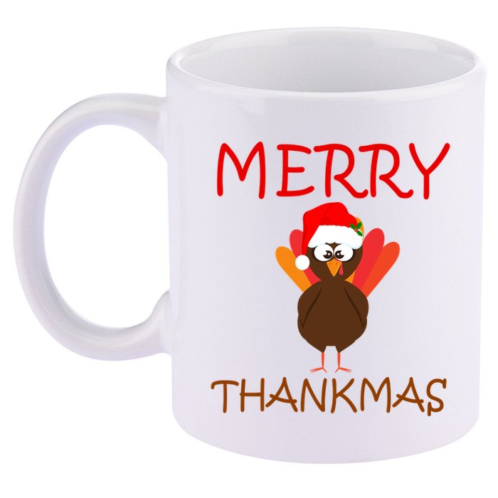 Merry Thankmas Funny Thanksgiving Turkey 11oz C Handle Ceramic Mug