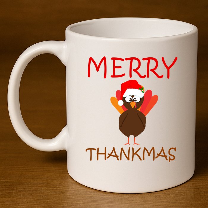 Merry Thankmas Funny Thanksgiving Turkey 11oz C Handle Ceramic Mug