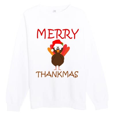 Merry Thankmas Funny Thanksgiving Turkey Premium Crewneck Sweatshirt