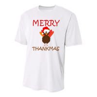 Merry Thankmas Funny Thanksgiving Turkey Youth Performance Sprint T-Shirt