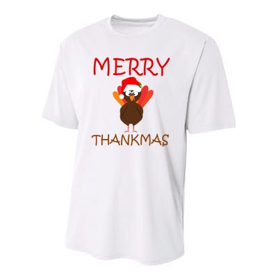 Merry Thankmas Funny Thanksgiving Turkey Youth Performance Sprint T-Shirt