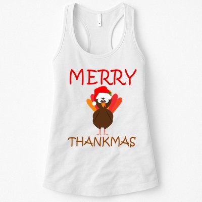 Merry Thankmas Funny Thanksgiving Turkey Womens Tank Top