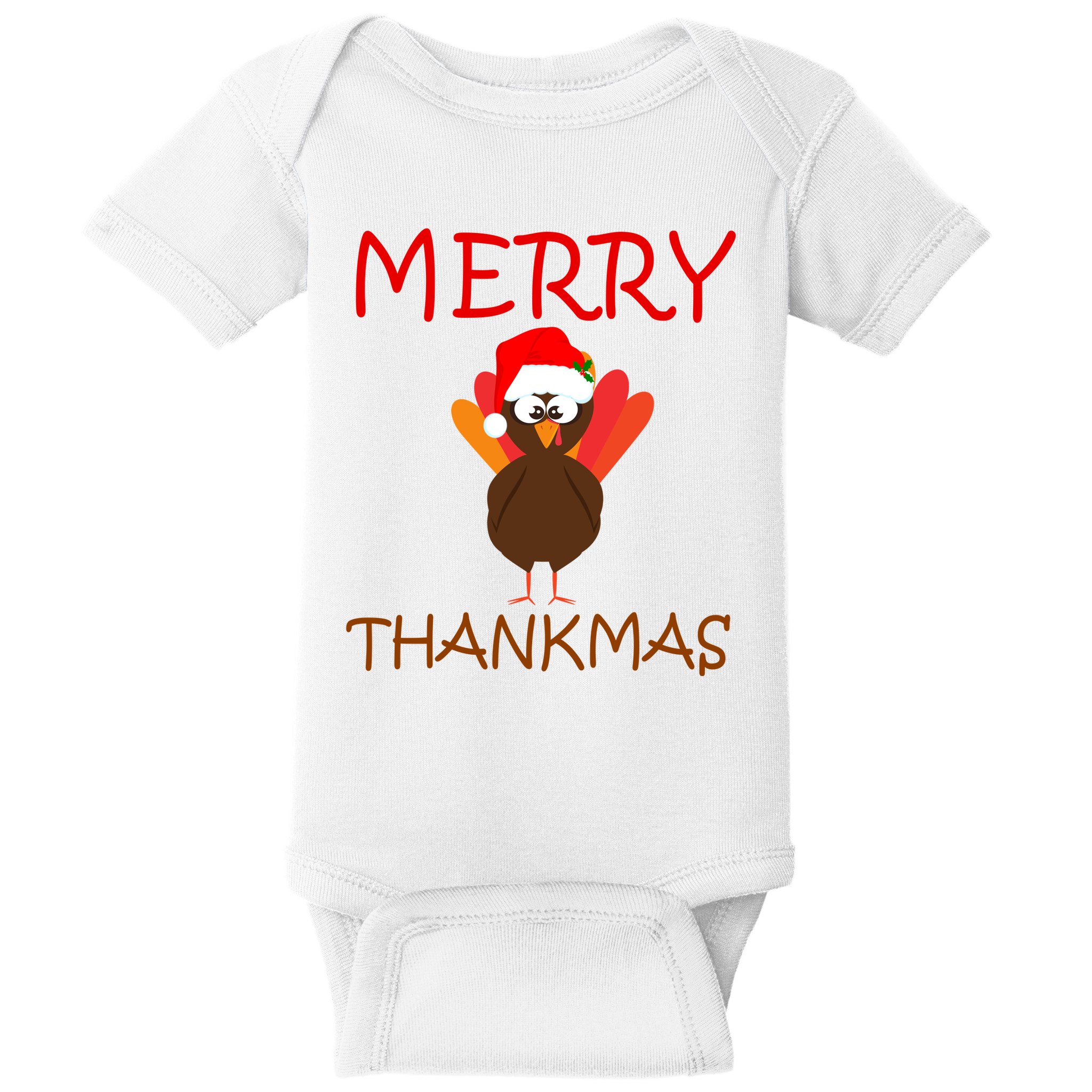 Merry Thankmas Funny Thanksgiving Turkey Baby Bodysuit