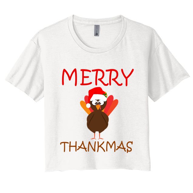 Merry Thankmas Funny Thanksgiving Turkey Crop Top