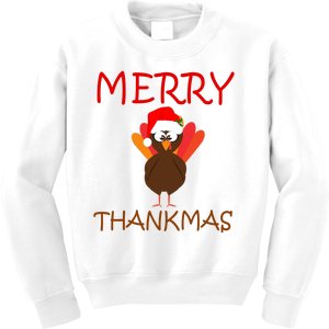 Merry Thankmas Funny Thanksgiving Turkey Kids Sweatshirt