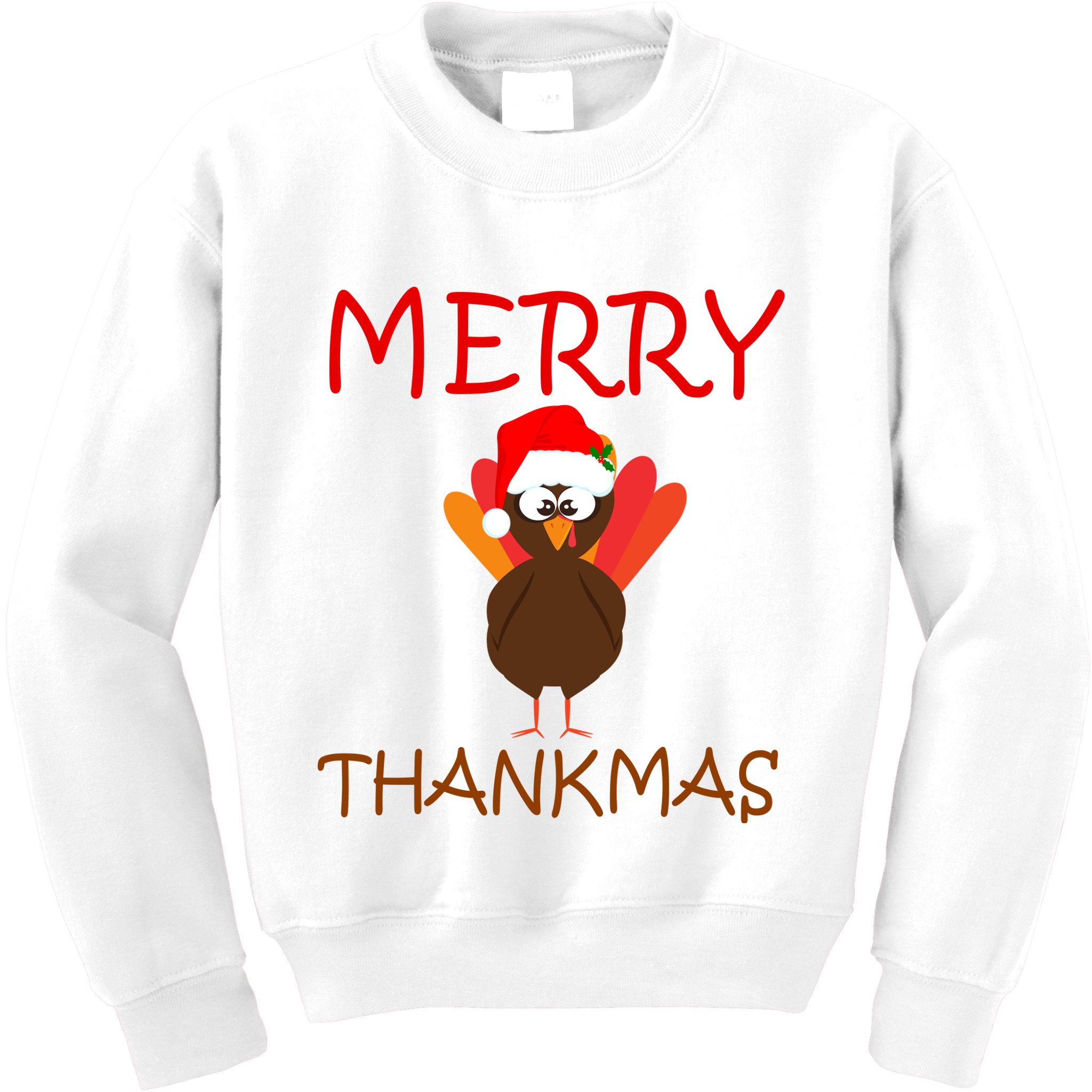 Merry Thankmas Funny Thanksgiving Turkey Kids Sweatshirt