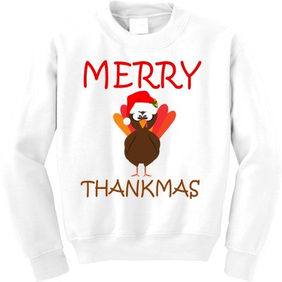 Merry Thankmas Funny Thanksgiving Turkey Kids Sweatshirt