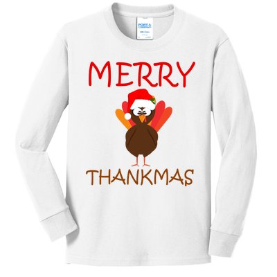 Merry Thankmas Funny Thanksgiving Turkey Kids Long Sleeve Shirt