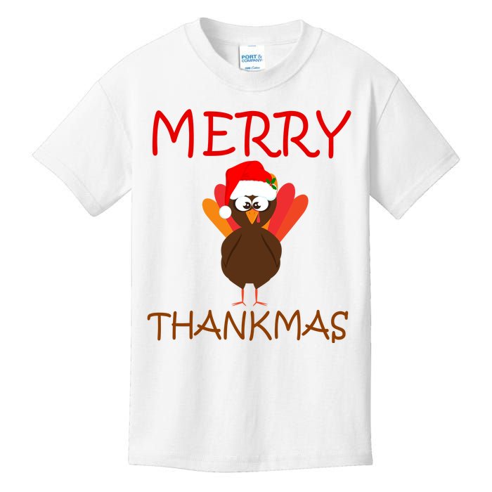 Merry Thankmas Funny Thanksgiving Turkey Kids T-Shirt