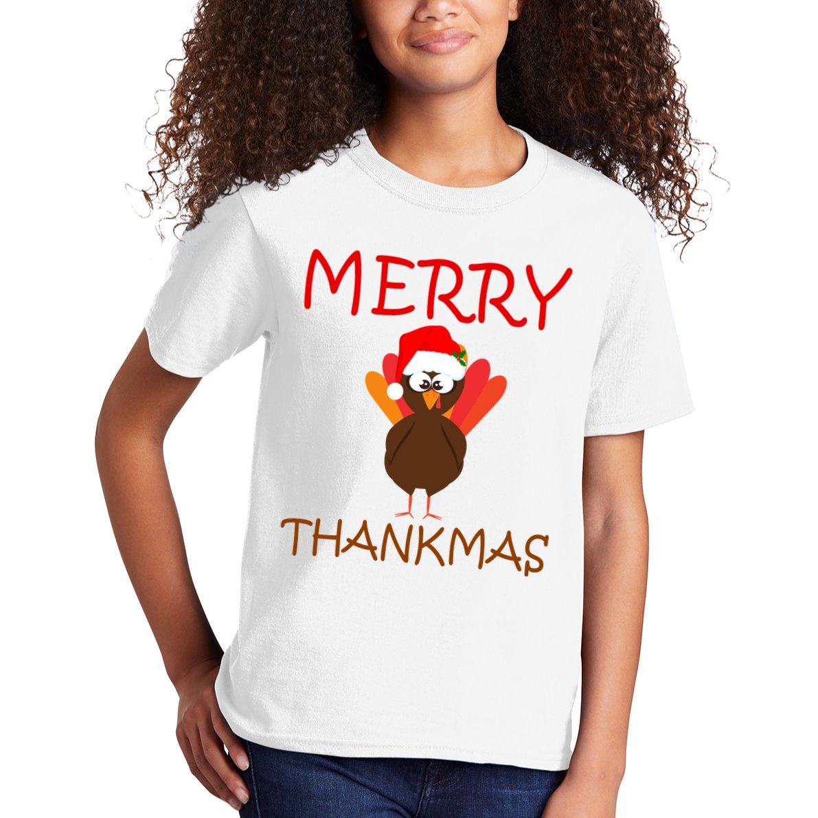 Merry Thankmas Funny Thanksgiving Turkey Kids T-Shirt