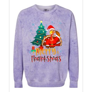 Merry Thanksmas Funny Turkey Santa Christmas Thanksgiving Colorblast Crewneck Sweatshirt