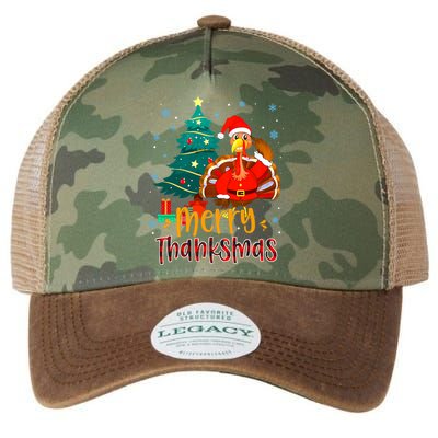 Merry Thanksmas Funny Turkey Santa Christmas Thanksgiving Legacy Tie Dye Trucker Hat