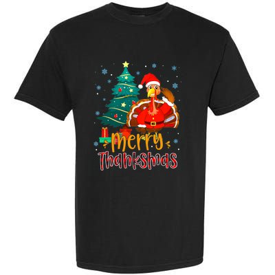 Merry Thanksmas Funny Turkey Santa Christmas Thanksgiving Garment-Dyed Heavyweight T-Shirt