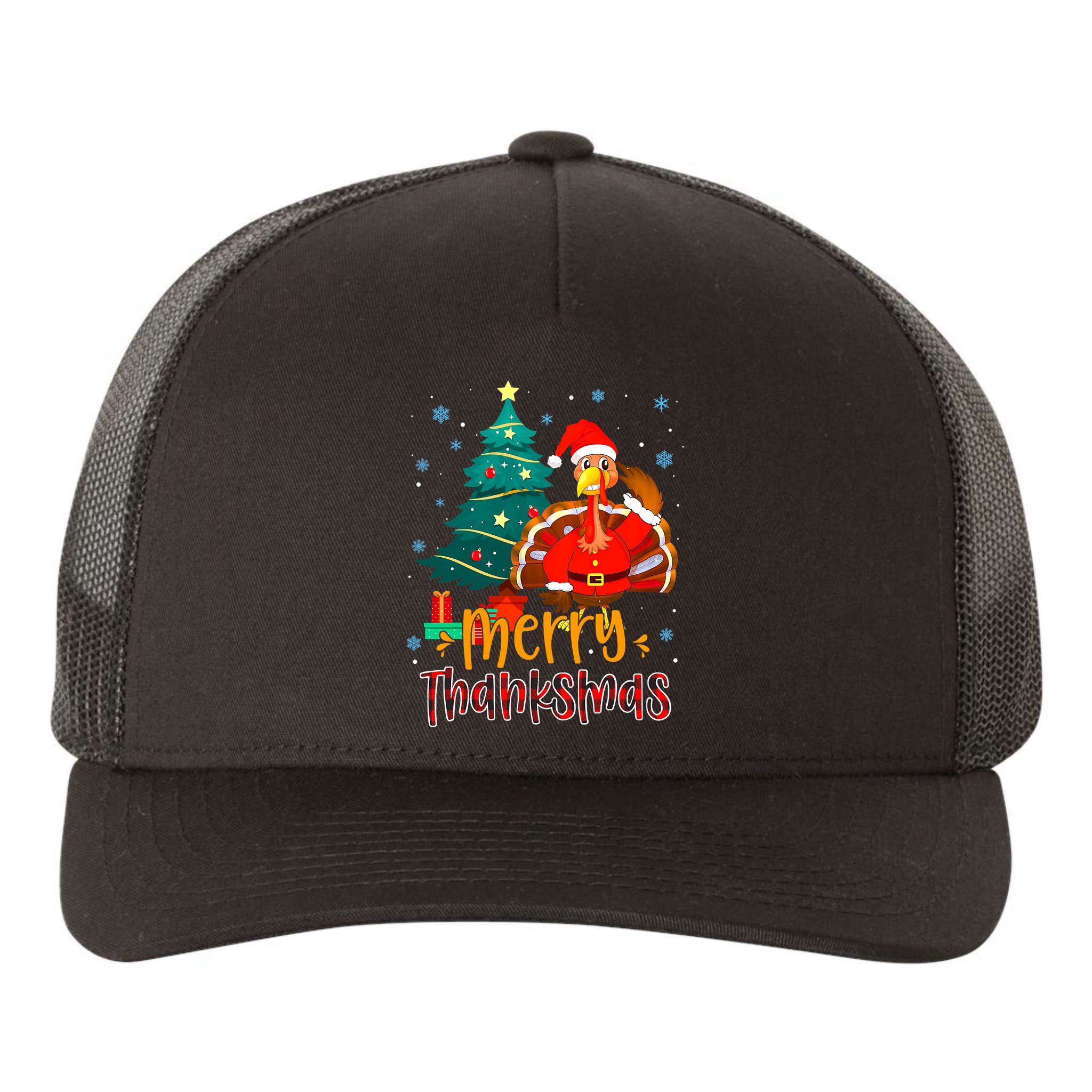 Merry Thanksmas Funny Turkey Santa Christmas Thanksgiving Yupoong Adult 5-Panel Trucker Hat
