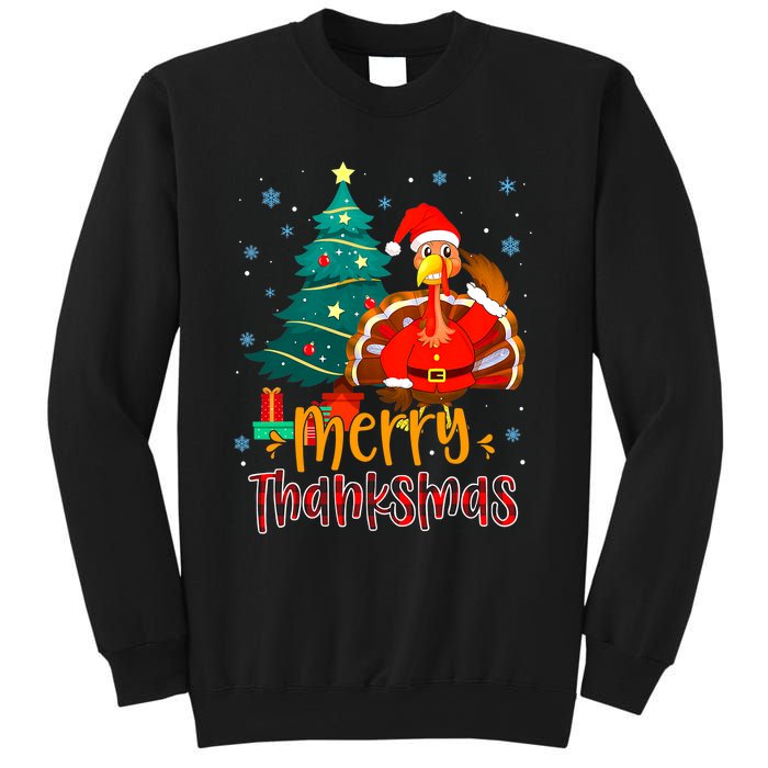 Merry Thanksmas Funny Turkey Santa Christmas Thanksgiving Sweatshirt