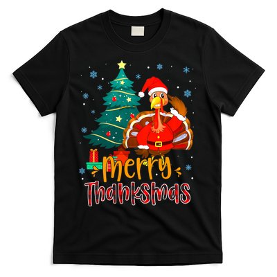 Merry Thanksmas Funny Turkey Santa Christmas Thanksgiving T-Shirt
