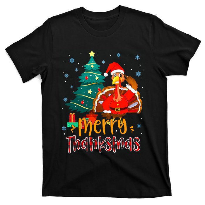 Merry Thanksmas Funny Turkey Santa Christmas Thanksgiving T-Shirt