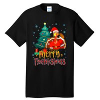 Merry Thanksmas Funny Turkey Santa Christmas Thanksgiving Tall T-Shirt